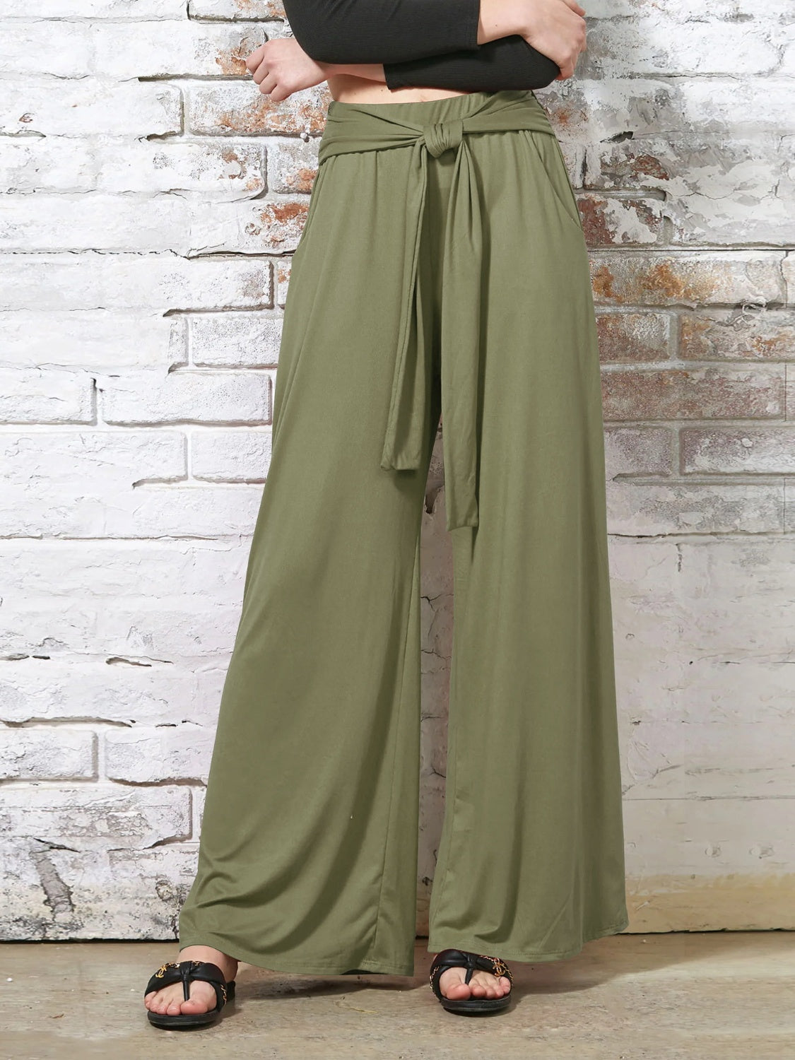 Tied Wide Leg Pants with Pockets Trendsi