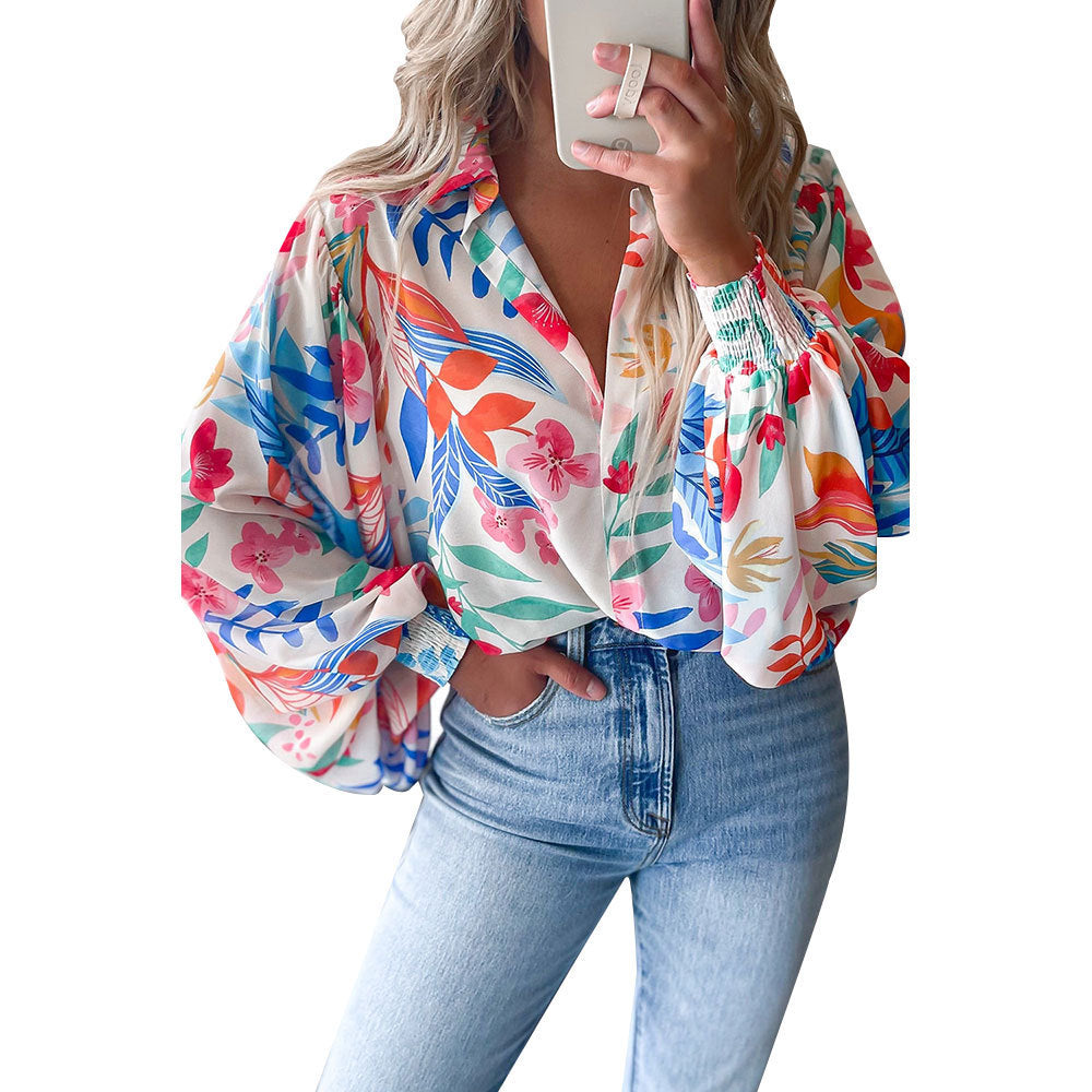 Fashion Printing Lantern Long Sleeve Loose Shirt ARZ