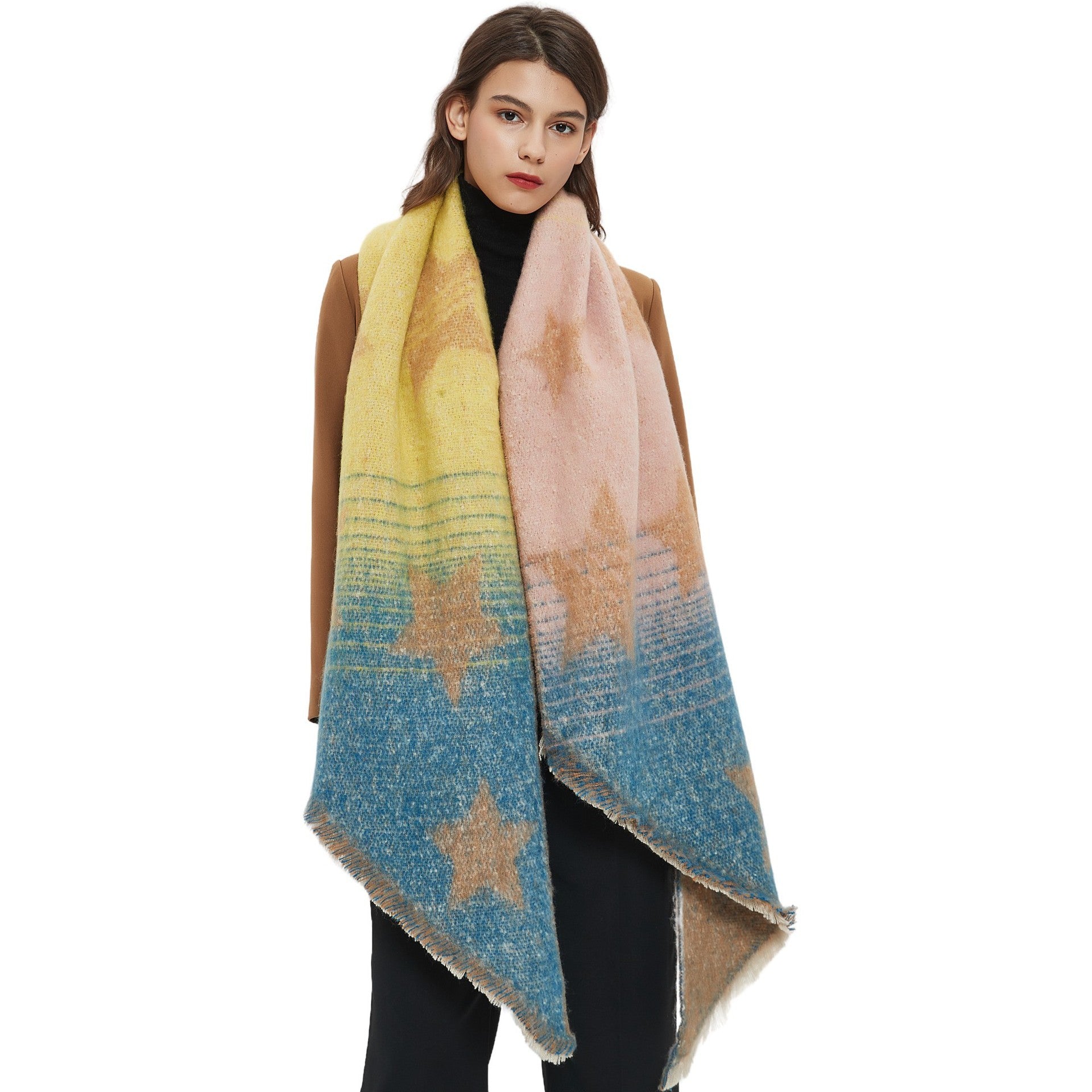 Warm Shawl Women's European And American Autumn And Winter Circle Yarn Jacquard Color Matching XINGX Bevel Scarf ARZ