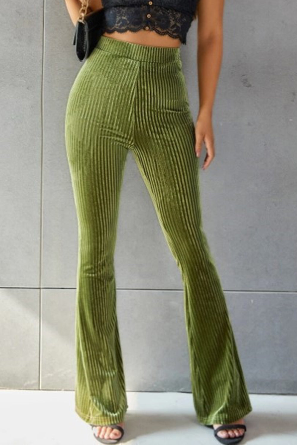 Stylish Ribbed High Waist Flare Pants for a Trendy Look Trendsi