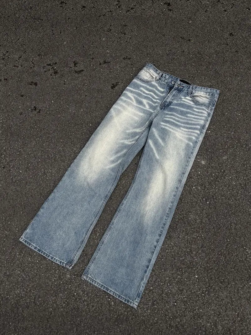 Vintage American Style Water Ripple Washed Blue Jeans For Men And Women ARZ