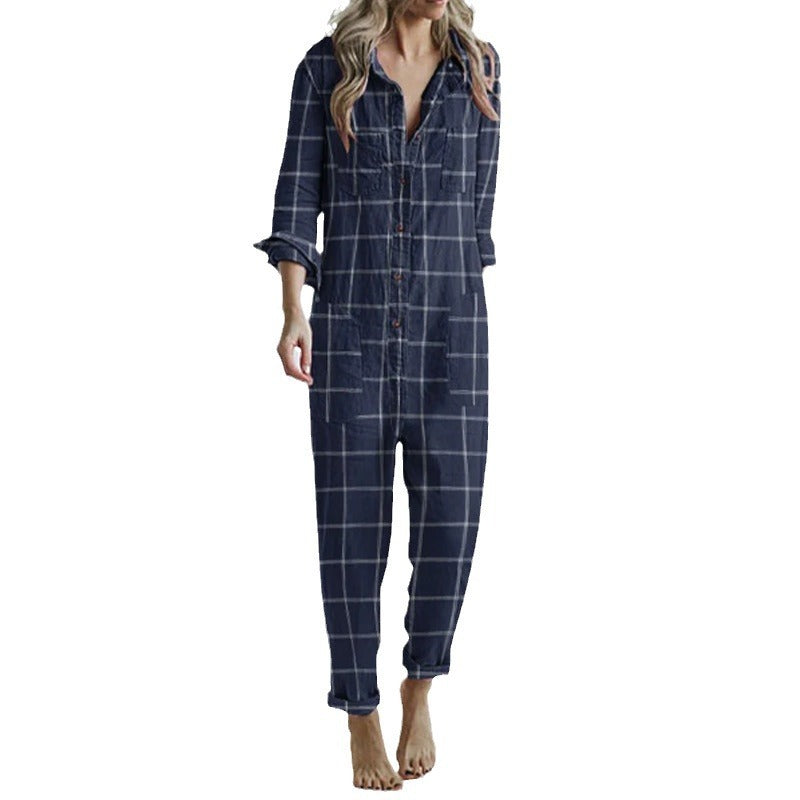 Plaid Printed Casual Lazy Home Jumpsuit ARZ