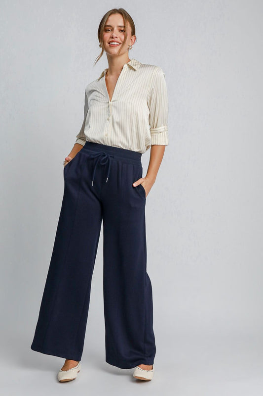 Umgee Drawstring Wide Leg Pants with Pockets Trendsi