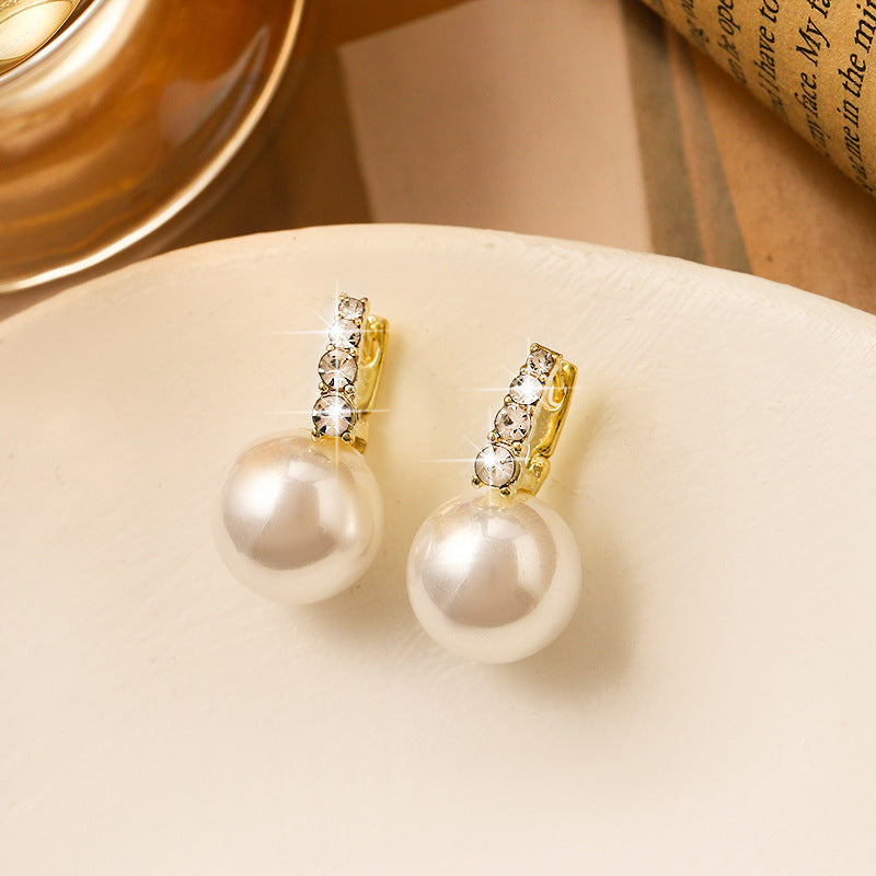 Rhinestone Pearl Ear Studs High Sense Sterling Silver Needle Ornament ARZ