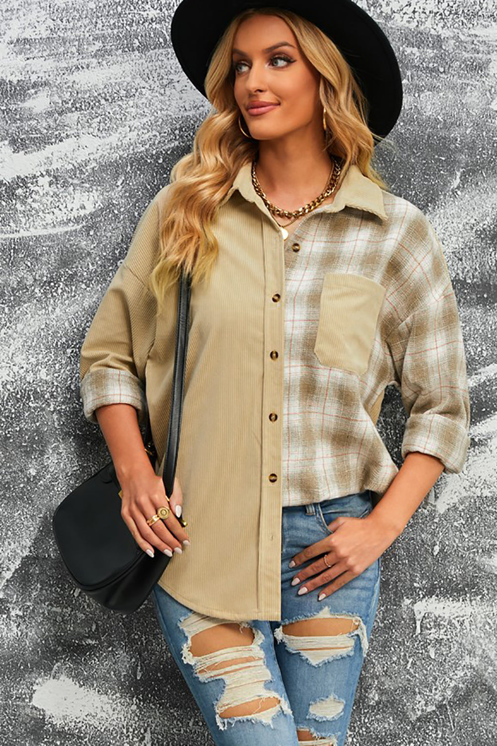 Plaid Button Up Drop Shoulder Shacket Trendsi