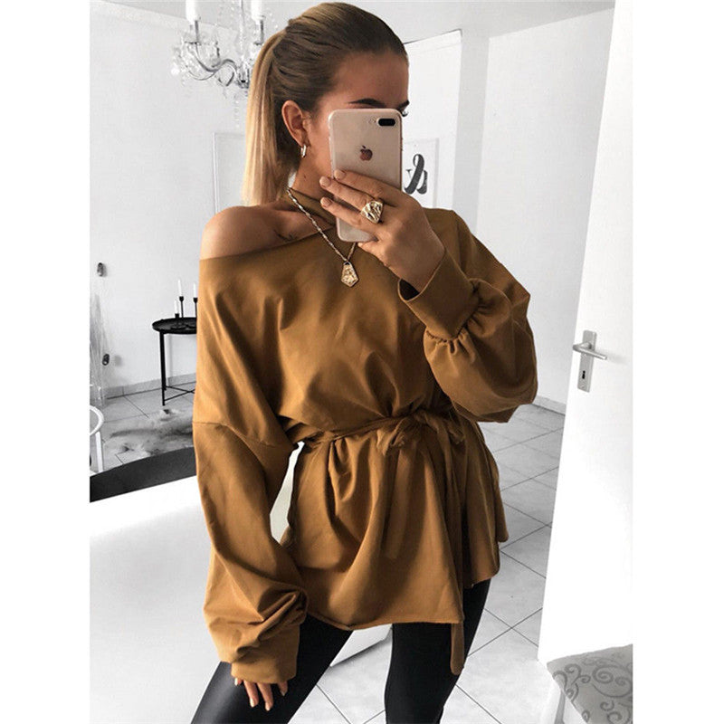 Long sleeve slant shoulder blouse ARZ