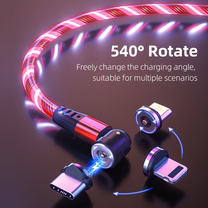 540 Rotate Luminous Magnetic Cable 3A Fast Charging Mobile Phone Charge Cable For LED Micro USB Type C For I Phone Cable ARZ