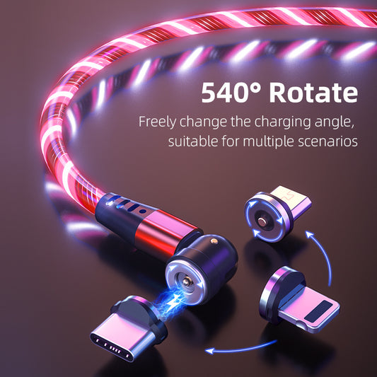 540 Rotate Luminous Magnetic Cable 3A Fast Charging Mobile Phone Charge Cable For LED Micro USB Type C For I Phone Cable ARZ