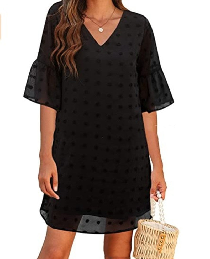 Women's V-neck Elegant Loose Jacquard Dress ARZ