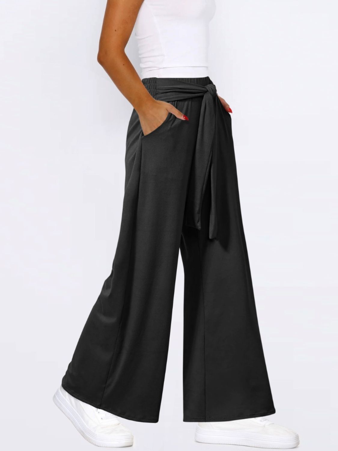 Tied Wide Leg Pants with Pockets Trendsi