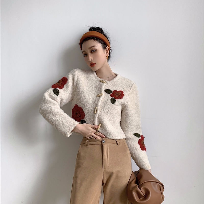 Hand Embroidery Wool Knitted Jacket Women ARZ