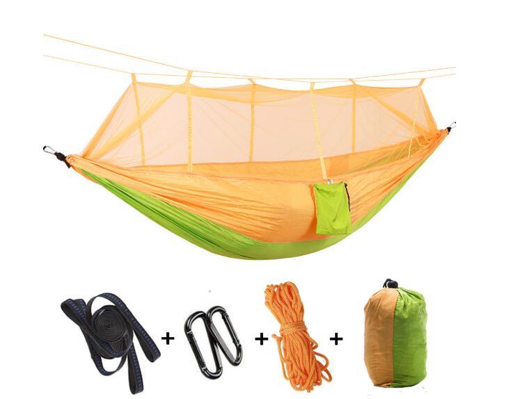 Outdoor Parachute Cloth Hammock Couble with Mosquito Net Light Portable Army Green Insect-proof Camping Aerial Tent ARZ