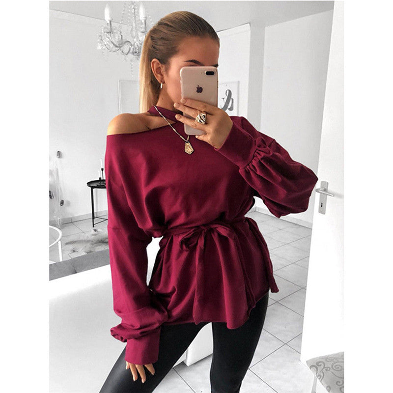 Long sleeve slant shoulder blouse ARZ