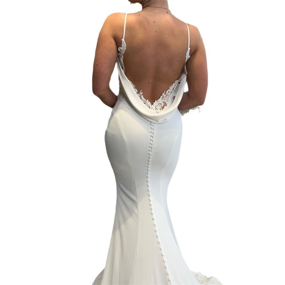 Bridal Backless Simple Satin Super Fairy Mori Style Trailing Strap Welcome Dress ARZ