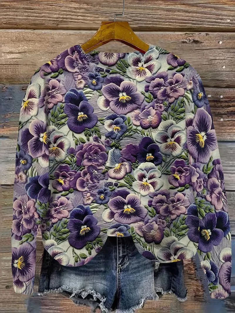 Women's Wear Flock HD 3D Printed Plant Long Sleeve Sweater ARZ