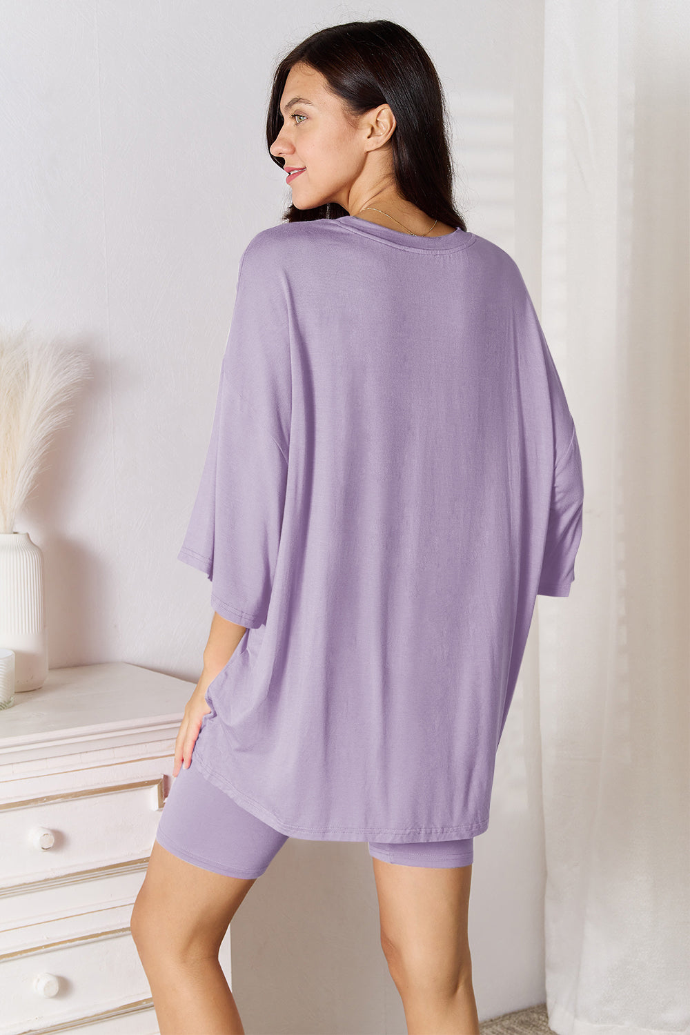 Basic Bae Full Size Soft Rayon Three-Quarter Sleeve Top and Shorts Set Trendsi