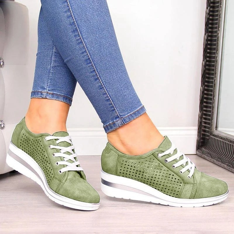 Wedge Shoes Summer Autumn Casual Canvas Sneakers Breathable Platform Sneakers Meddle Heel Pointed Toe Air Mesh Shoe ARZ