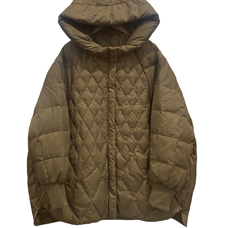 Diamond Lattice Artistic Loose White Duck Down Jacket ARZ