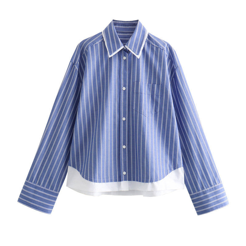 Lapel Long Sleeve Single-breasted Striped Shirt ARZ