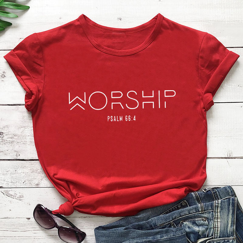 Worship Casual Cotton Christian T-Shirt Faith Shirt Women ARZ