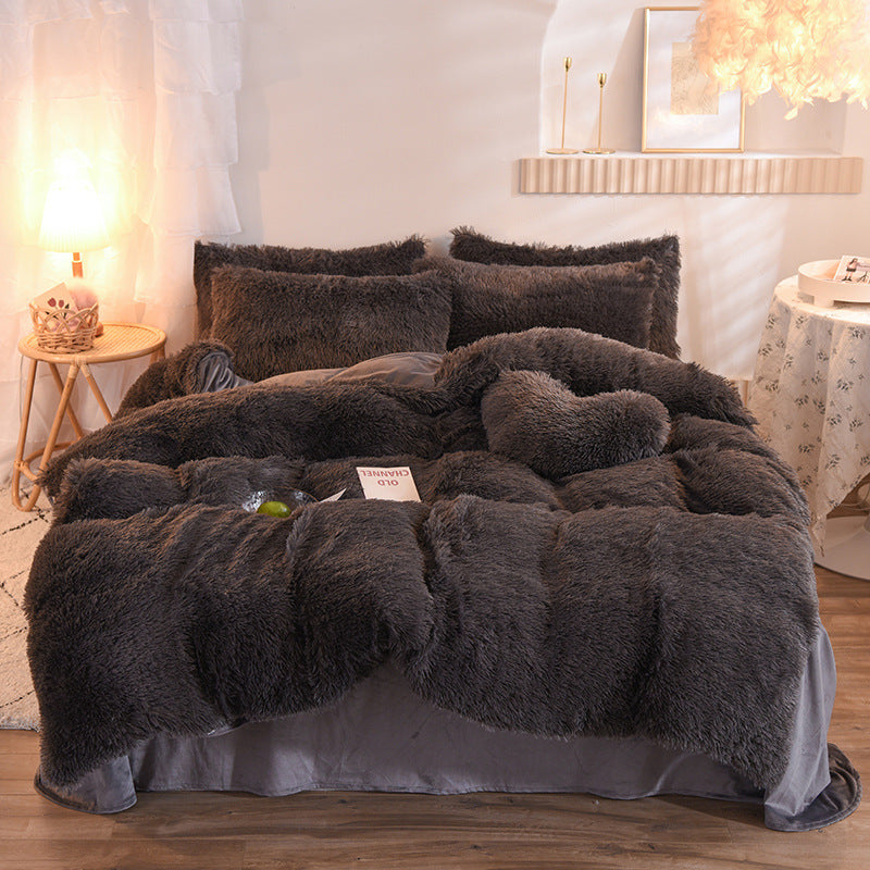 Luxury Thick Fleece Duvet Cover Queen King Winter Warm Bed Quilt Cover Pillowcase Fluffy Plush Shaggy Bedclothes Bedding Set Winter Body Keep Warm ARZ