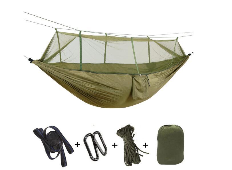 Outdoor Parachute Cloth Hammock Couble with Mosquito Net Light Portable Army Green Insect-proof Camping Aerial Tent ARZ