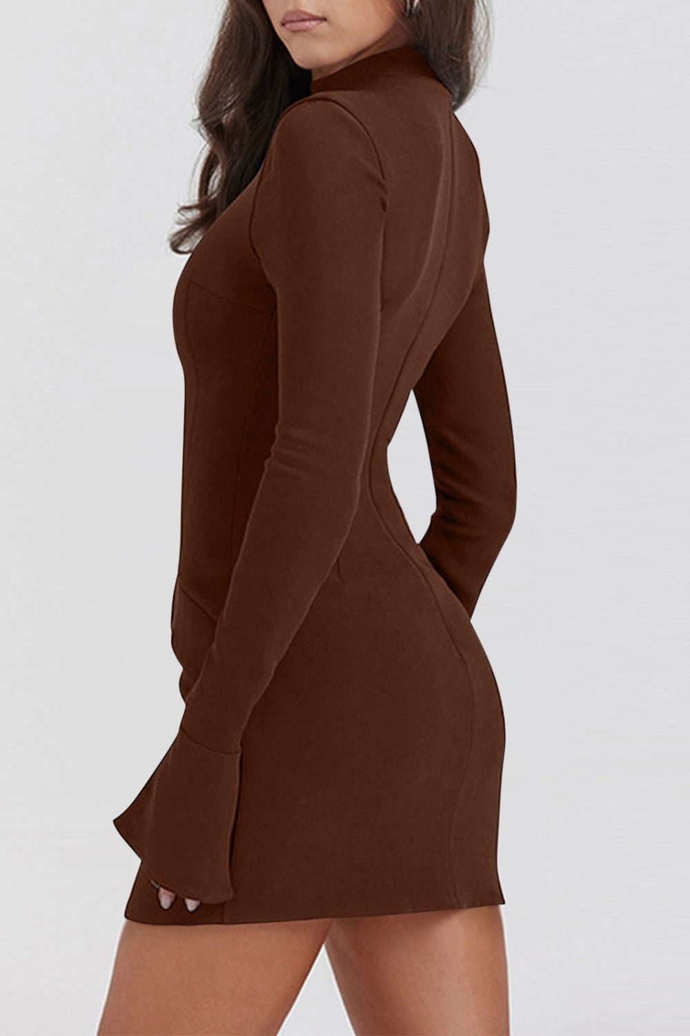 Mock Neck Long Sleeve Mini Dress Trendsi