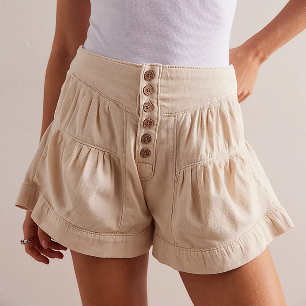 Ruffled Denim Shorts Women's Elastic Pocket ARZ