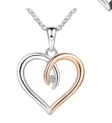 Silver Peach Heart Pendant Necklace Fashion Women ARZ