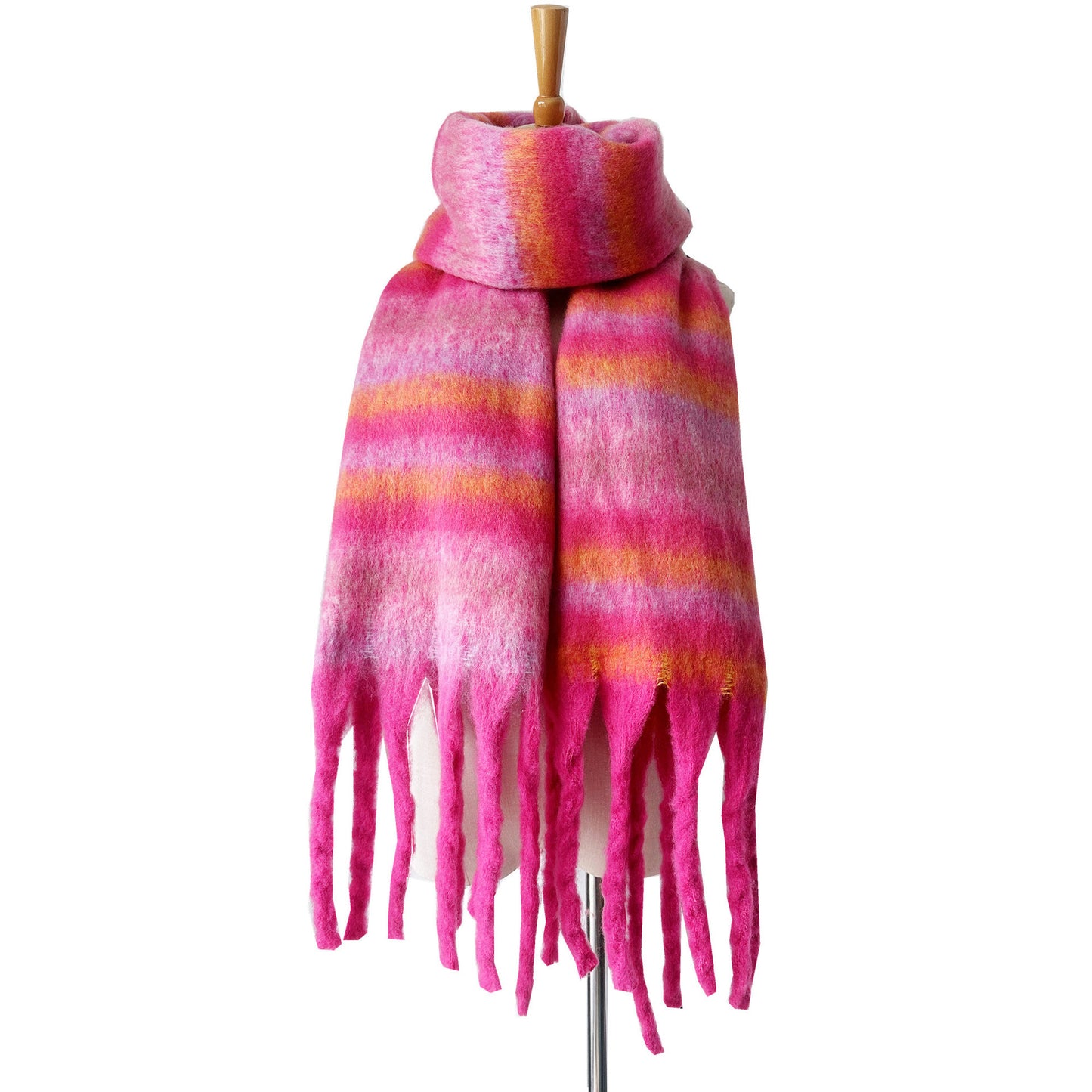 European And American Winter Thickened Circle Yarn Thick Braid Tassel Striped Scarf Shawl ARZ