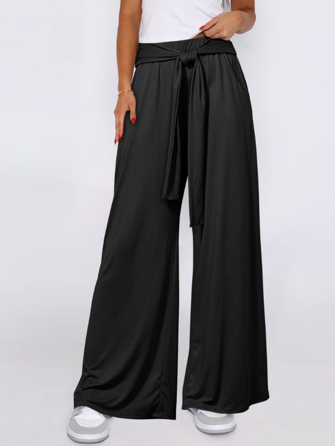 Tied Wide Leg Pants with Pockets Trendsi