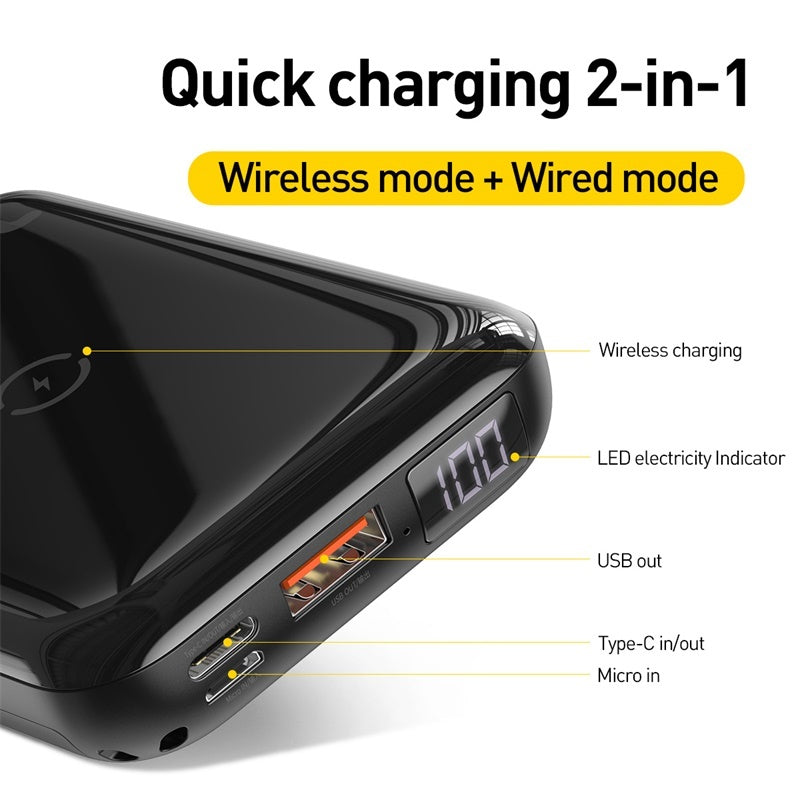 Small square wireless fast charge mobile power LED digital display portable 10000mAh ARZ