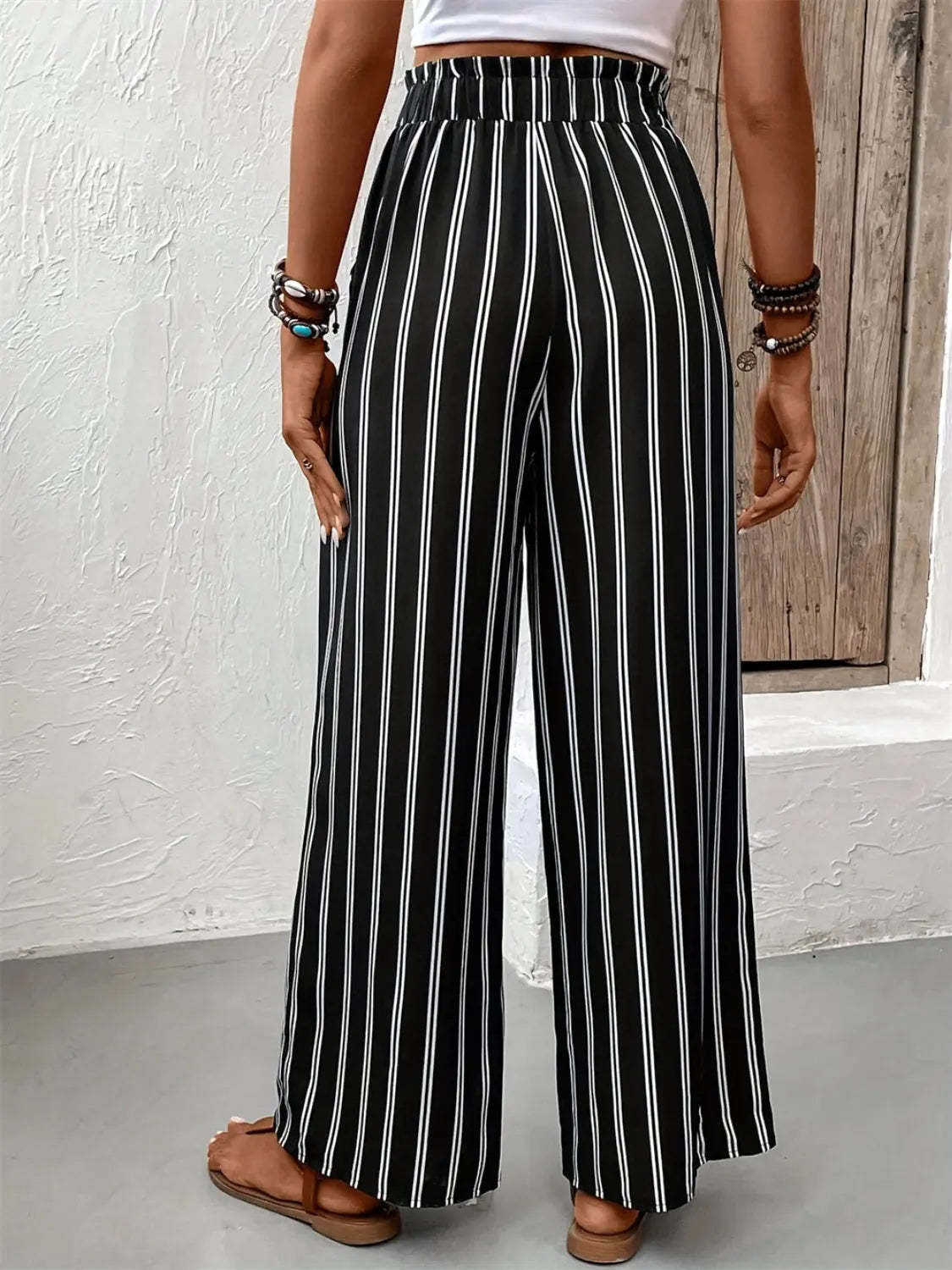 Striped High Waist Wide Leg Pants Trendsi