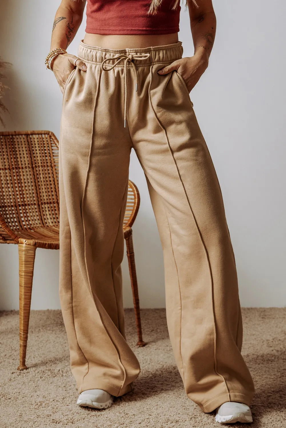 Drawstring Wide Leg Pants with Pockets Trendsi