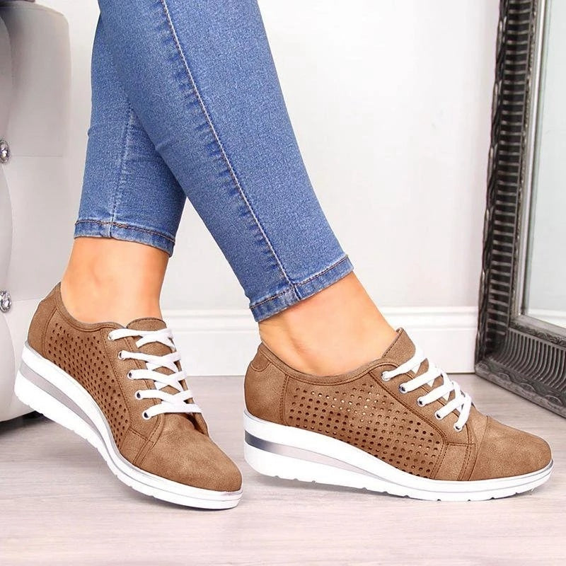 Wedge Shoes Summer Autumn Casual Canvas Sneakers Breathable Platform Sneakers Meddle Heel Pointed Toe Air Mesh Shoe ARZ