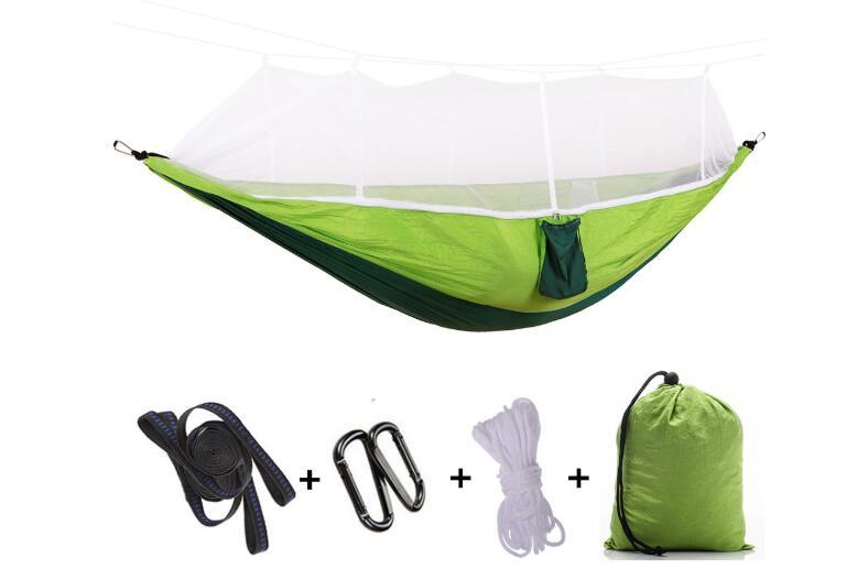 Outdoor Parachute Cloth Hammock Couble with Mosquito Net Light Portable Army Green Insect-proof Camping Aerial Tent ARZ