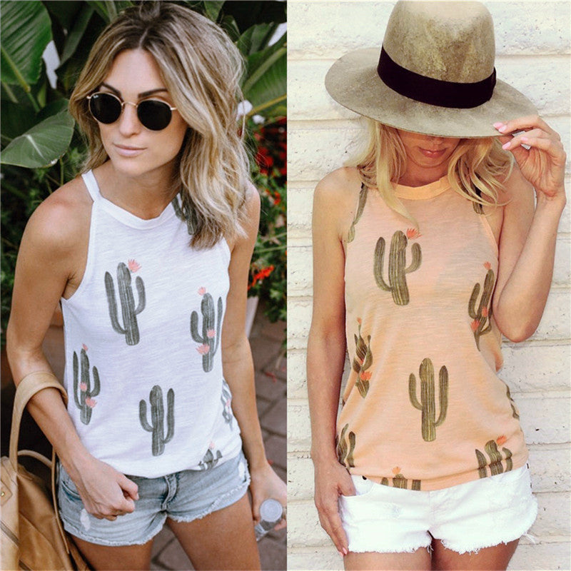 Summer Cactus Print Women T Shirt Casual Halter Harajuku Women TShirt Tops Tees Female Shirts Camiseta Women Tops ARZ