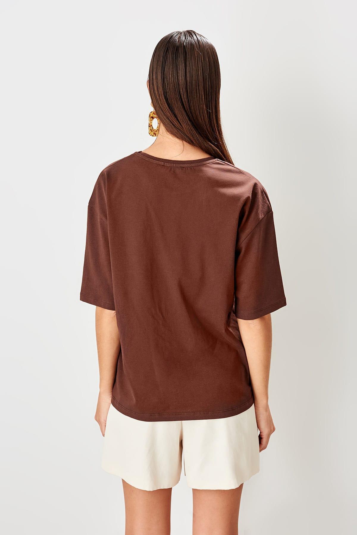 Women's cotton t-shirts brown Printed top ARZ