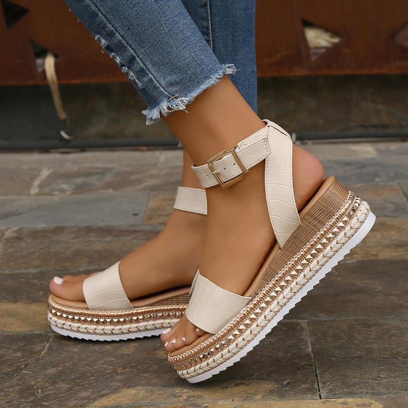 Summer Sandals Buckle Strap Hemp Wedges Platform Peep Toe Shoes Women ARZ