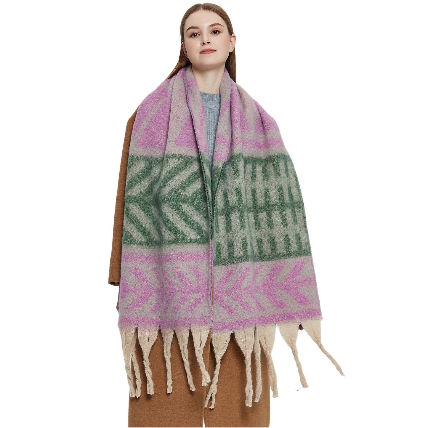 Amazon Hot New Foreign Trade Shawl European And American Autumn And Winter Thickened Circle Yarn Thick Tassel Leaves Scarf ARZ