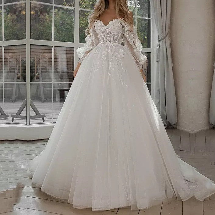 Boho Bride Gown Puff Sleeve Off Shoulder Wedding Dresses ARZ