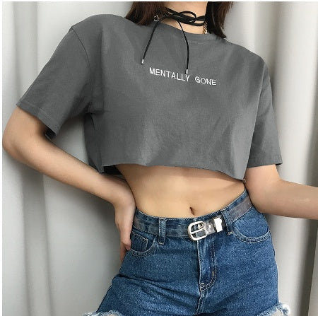 Letter embroidered short loose casual T-shirt ARZ