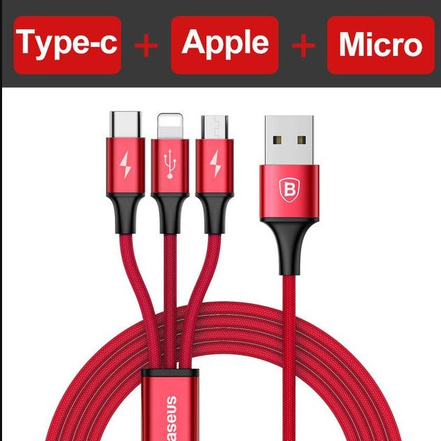 Compatible with Apple, Baseus USB Cable For iPhone X 8 7 6 Charging Charger 3 in 1 Micro USB Cable For Android USB Type c Type-c Mobile Phone Cables ARZ