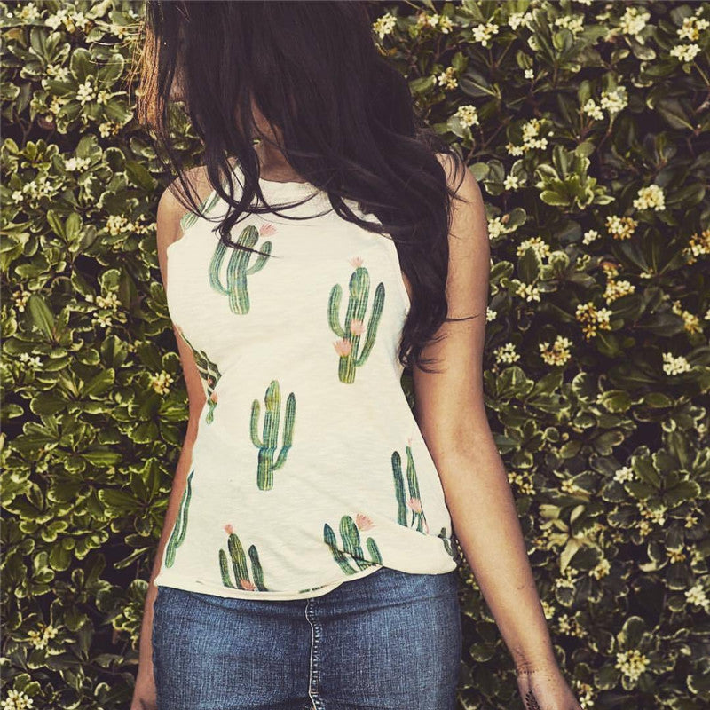 Summer Cactus Print Women T Shirt Casual Halter Harajuku Women TShirt Tops Tees Female Shirts Camiseta Women Tops ARZ