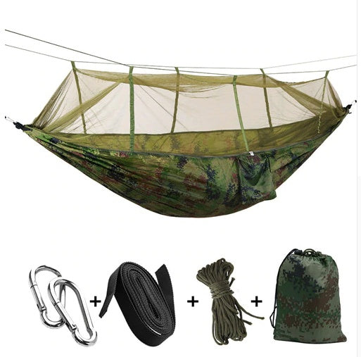 Outdoor Parachute Cloth Hammock Couble with Mosquito Net Light Portable Army Green Insect-proof Camping Aerial Tent ARZ