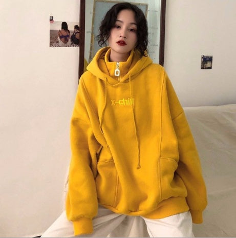 Hoodies Women Autumn Winter New Korean Style Student Loose Embroidered Simple Plus Velvet High Quality Soft Womens Clothing Chic ARZ