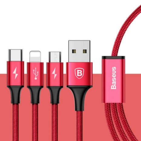 Compatible with Apple, Baseus USB Cable For iPhone X 8 7 6 Charging Charger 3 in 1 Micro USB Cable For Android USB Type c Type-c Mobile Phone Cables ARZ