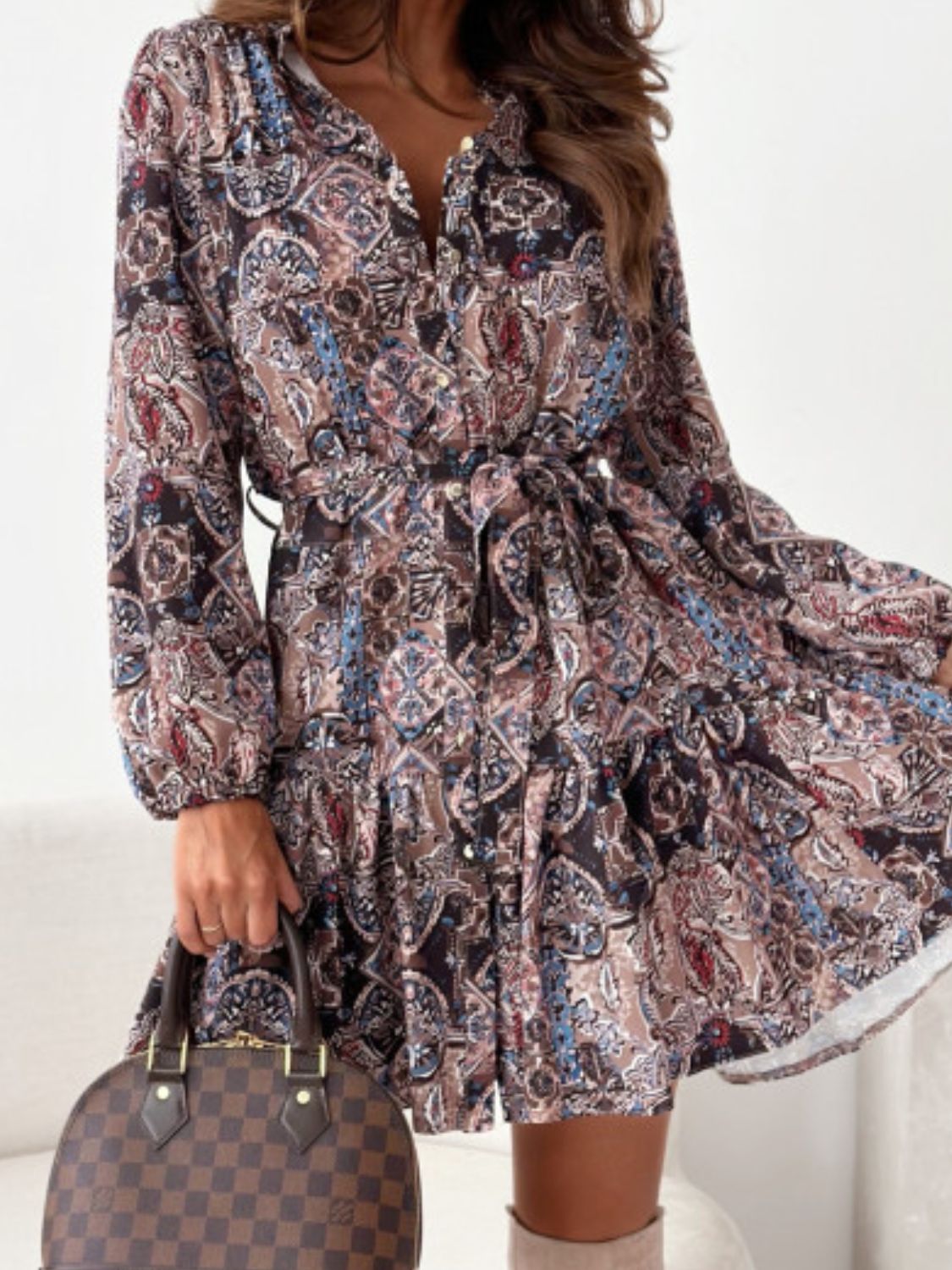 Ruffle Hem Floral Long Sleeve Dress Trendsi