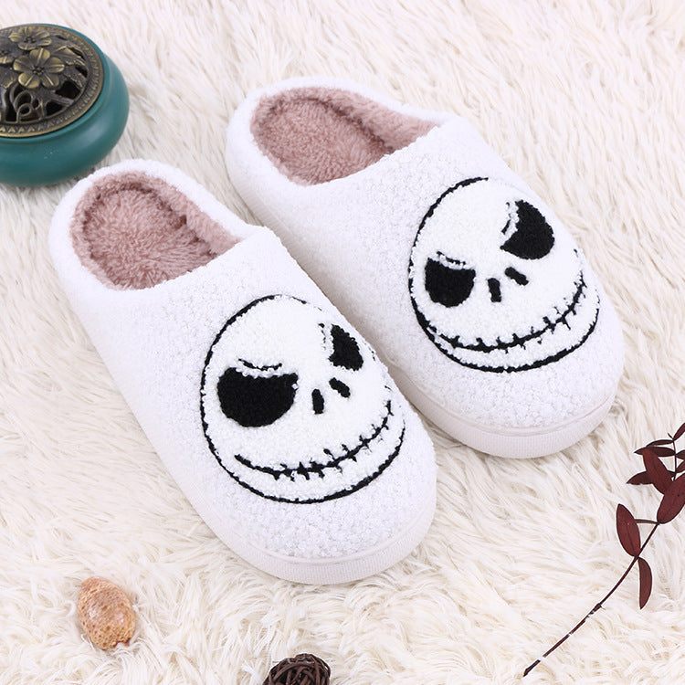 Halloween Skull-smirk Home Slippers Indoor Funny Non-slip House Shoes Winter Warm Bedroom Slippers For Women Men ARZ