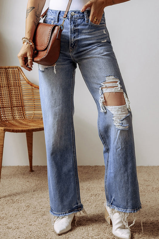 Distressed Straight Leg Jeans with Pockets Trendsi